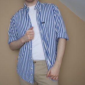 Blue and White Striped Long Sleeve Button Up